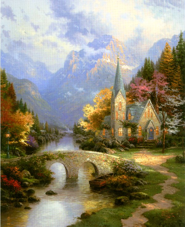 (image for) Handmade oil painting Copy paintings of famous artists Thomas Kinkade's painting, NO.89 - Click Image to Close